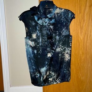 Sisley sleeveless button-down shirt with ruffles, size XS